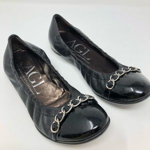 AGL Ballet Flats Shoes 5 35 Black Cap Silver Chain Italy Womens Attilio Giusti